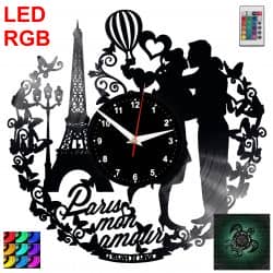 Paryż Francja Zegar Ścienny Podświetlany LED RGB Na Pilota Płyta Winylowa Nowoczesny Dekoracyjny Na Prezent Urodziny