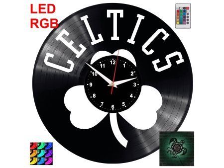 Boston Celtics NBA Zegar Ścienny Podświetlany LED RGB Na Pilota Płyta Winylowa Nowoczesny Dekoracyjny Na Prezent Urodziny