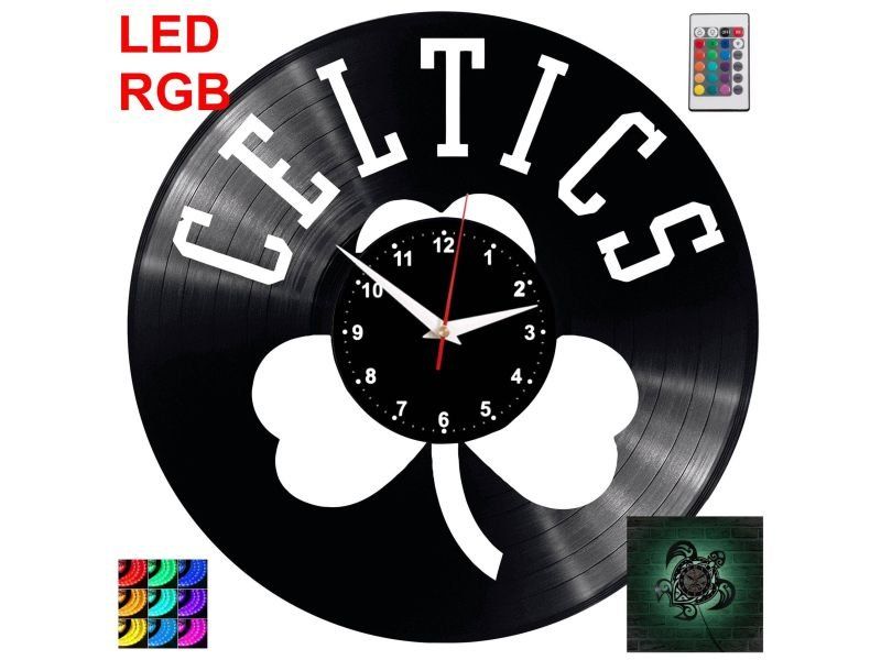 Boston Celtics NBA Zegar Ścienny Podświetlany LED RGB Na Pilota Płyta Winylowa Nowoczesny Dekoracyjny Na Prezent Urodziny