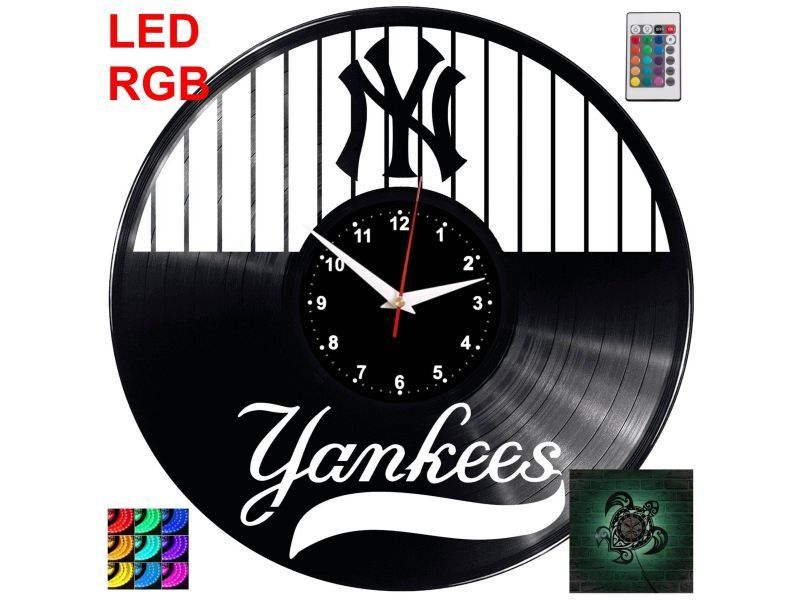 New York Yankees Zegar Ścienny Podświetlany LED RGB Na Pilota Płyta Winylowa Nowoczesny Dekoracyjny Na Prezent Urodziny