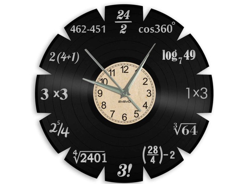 ZEGAR MATEMATYKA MATHATIC CLOCK ZEGAR ŚCIENNY PŁYTA WINYLOWA WINYL ZEGAR ŚCIENNY EVEVO EVEVEO.PL