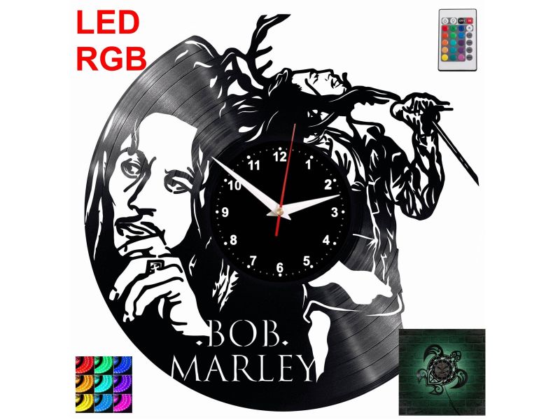 Bob Marley Zegar Ścienny Podświetlany LED RGB Na Pilota Płyta Winylowa Nowoczesny Dekoracyjny Na Prezent Urodziny