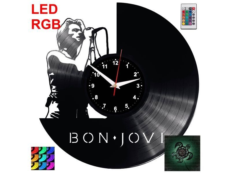 BON JOVI ZEGAR ŚCIENNY LED RGB PILOT PŁYTA WINYLOWA PREZENT UPOMINEK URODZINY DLA NIEJ DLA NIEGO EVEVO EVEVO.PL W0251LED