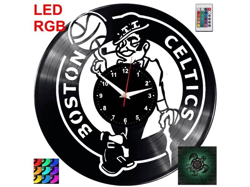 Boston Celtics Zegar Ścienny Podświetlany LED RGB Na Pilota Płyta Winylowa Nowoczesny Dekoracyjny Na Prezent Urodziny