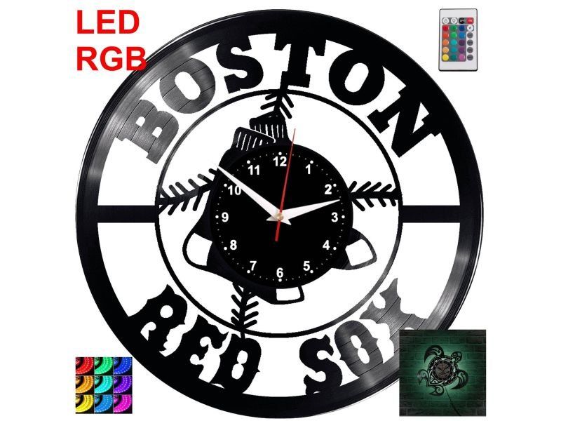Boston Red Sox Zegar Ścienny Podświetlany LED RGB Na Pilota Płyta Winylowa Nowoczesny Dekoracyjny Na Prezent Urodziny