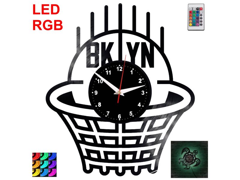 Brooklyn Nets Zegar Ścienny Podświetlany LED RGB Na Pilota Płyta Winylowa Nowoczesny Dekoracyjny Na Prezent Urodziny