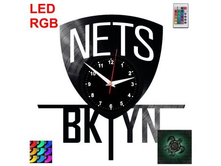 Brooklyn Nets Zegar Ścienny Podświetlany LED RGB Na Pilota Płyta Winylowa Nowoczesny Dekoracyjny Na Prezent Urodziny