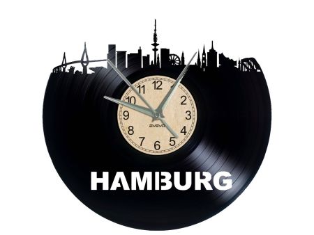 W0297 CITY HAMBURG ZEGAR ŚCIENNY PŁYTA WINYLOWA ZEGAR DEKORACYJNYEVEVO EVEVEO.PL   