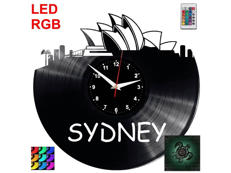 Sydney Zegar Ścienny Podświetlany LED RGB Na Pilota Płyta Winylowa Nowoczesny Dekoracyjny Na Prezent Urodziny