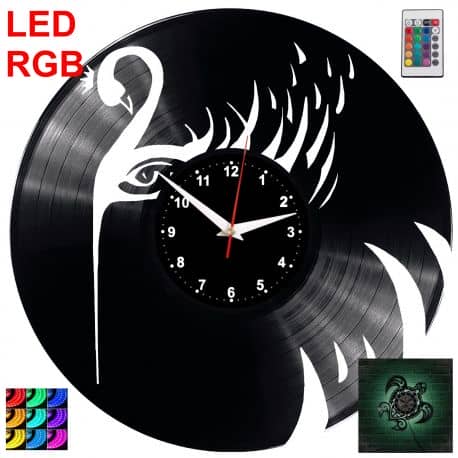 Czarny Łabądz Zegar Ścienny Podświetlany LED RGB Na Pilota Płyta Winylowa Nowoczesny Dekoracyjny Na Prezent Urodziny