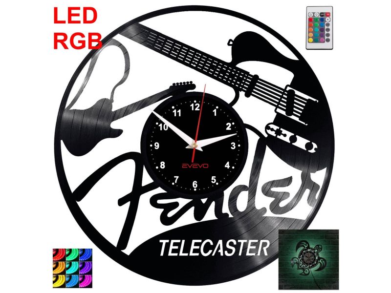 Fender Telecaster Zegar Ścienny Podświetlany LED RGB Na Pilota Płyta Winylowa Nowoczesny Dekoracyjny Na Prezent Urodziny