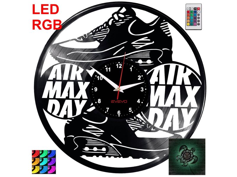 Air Max Day Zegar Ścienny Podświetlany LED RGB Na Pilota Płyta Winylowa Nowoczesny Dekoracyjny Na Prezent Urodziny