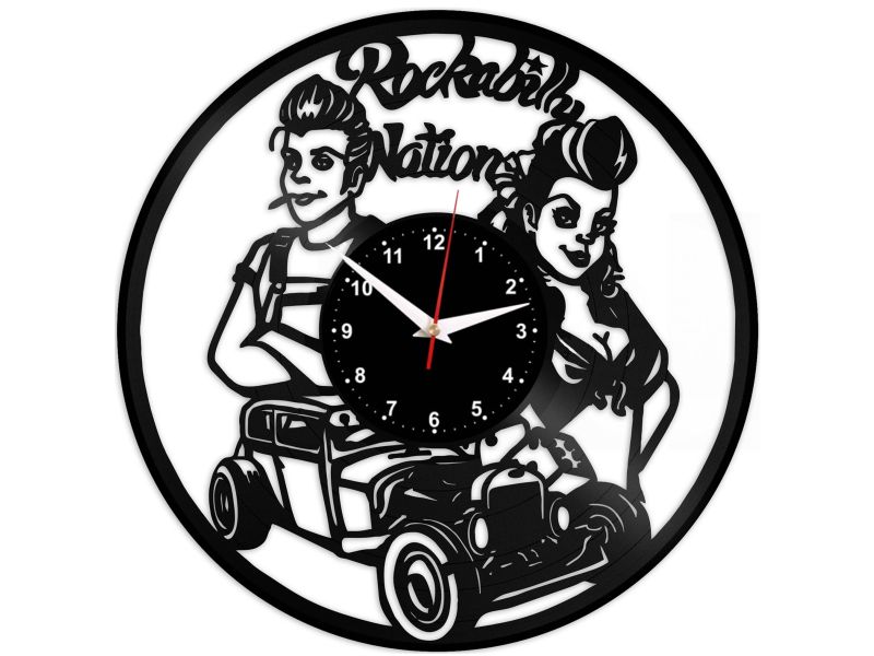 Rockabilly ZEGAR SCIENNY ZEGAR DEKORACYJNY ZEGAZ Z PŁYTY WINYLOWEJ EVEVO EVEVEO.PL