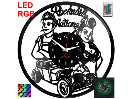 Rockabilly Zegar Ścienny Podświetlany LED RGB Na Pilota Płyta Winylowa Nowoczesny Dekoracyjny Na Prezent Urodziny