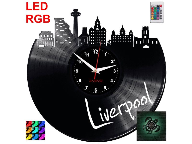 Liverpool Zegar Ścienny Podświetlany LED RGB Na Pilota Płyta Winylowa Nowoczesny Dekoracyjny Na Prezent Urodziny