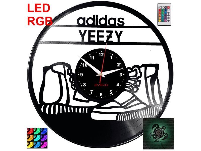 Adidas Yeezy Zegar Ścienny Podświetlany LED RGB Na Pilota Płyta Winylowa Nowoczesny Dekoracyjny Na Prezent Urodziny