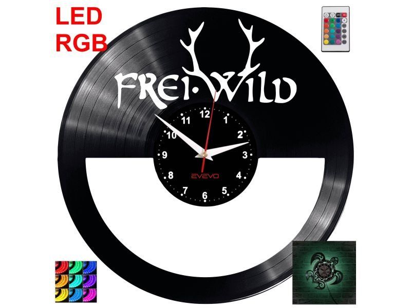 Freiwild Zegar Ścienny Podświetlany LED RGB Na Pilota Płyta Winylowa Nowoczesny Dekoracyjny Na Prezent Urodziny