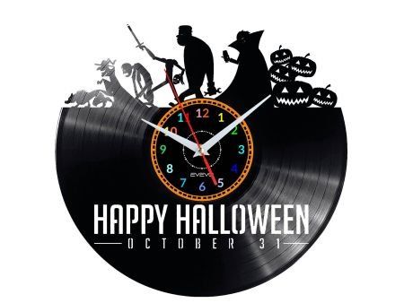 HAPPY HALLOWEEN ZEGAR ŚCIENNY DEKORACYJNY NOWOCZESNY PŁYTA WINYLOWA WINYL NA PREZENT EVEVO