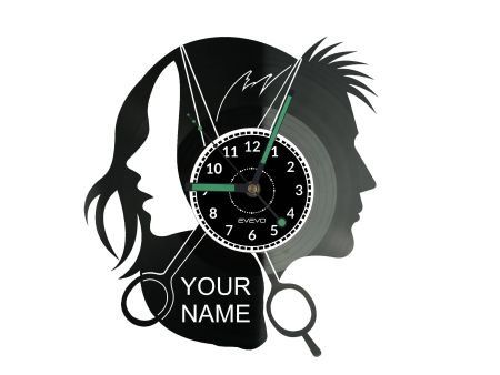 Salon Fryzjerski Twoja Nazwa ZEGAR ŚCIENNY DEKORACYJNY NOWOCZESNY PŁYTA WINYLOWA WINYL NA PREZENT EVEVO.PL