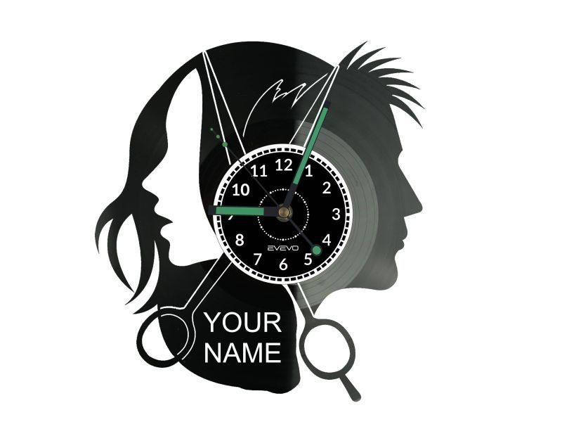 Salon Fryzjerski Twoja Nazwa ZEGAR ŚCIENNY DEKORACYJNY NOWOCZESNY PŁYTA WINYLOWA WINYL NA PREZENT EVEVO.PL
