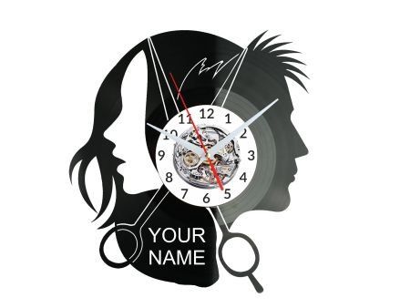 Salon Fryzjerski Twoja Nazwa ZEGAR ŚCIENNY DEKORACYJNY NOWOCZESNY PŁYTA WINYLOWA WINYL NA PREZENT EVEVO.PL
