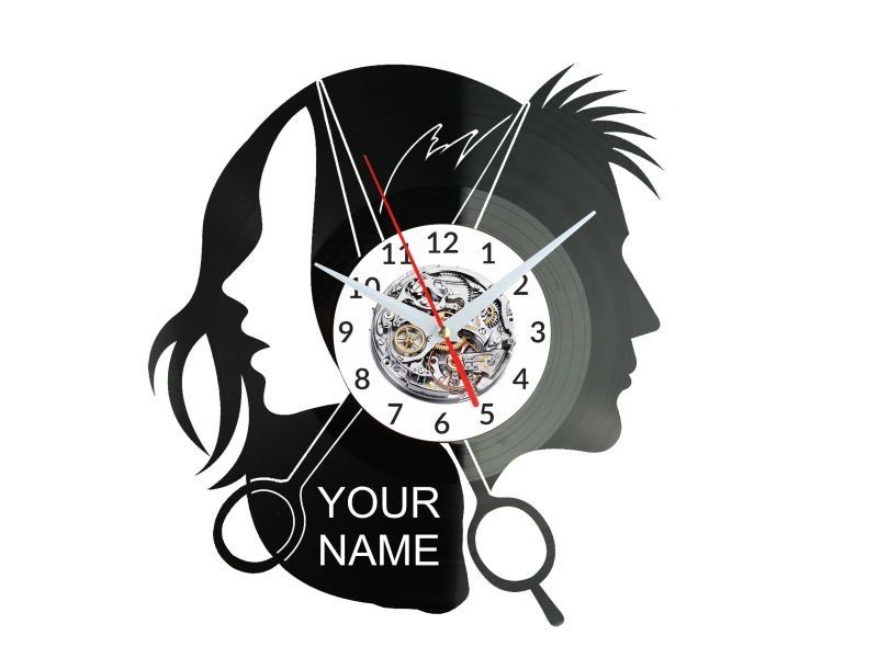 Salon Fryzjerski Twoja Nazwa ZEGAR ŚCIENNY DEKORACYJNY NOWOCZESNY PŁYTA WINYLOWA WINYL NA PREZENT EVEVO.PL