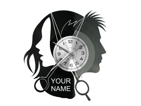 Salon Fryzjerski Twoja Nazwa ZEGAR ŚCIENNY DEKORACYJNY NOWOCZESNY PŁYTA WINYLOWA WINYL NA PREZENT EVEVO.PL