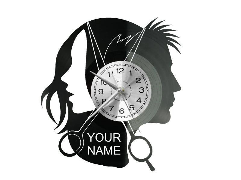 Salon Fryzjerski Twoja Nazwa ZEGAR ŚCIENNY DEKORACYJNY NOWOCZESNY PŁYTA WINYLOWA WINYL NA PREZENT EVEVO.PL