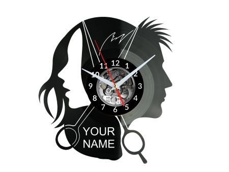 Salon Fryzjerski Twoja Nazwa ZEGAR ŚCIENNY DEKORACYJNY NOWOCZESNY PŁYTA WINYLOWA WINYL NA PREZENT EVEVO.PL
