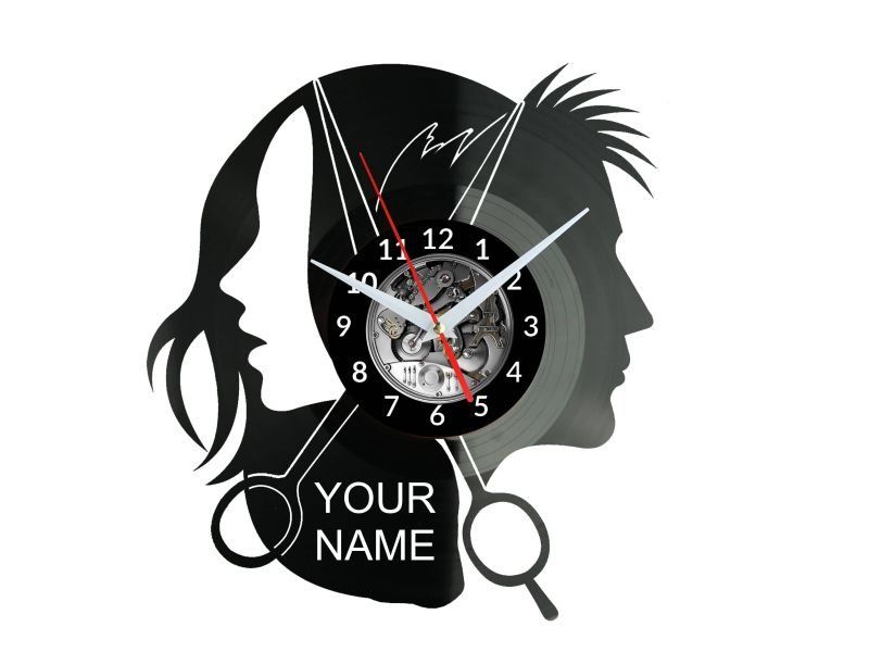 Salon Fryzjerski Twoja Nazwa ZEGAR ŚCIENNY DEKORACYJNY NOWOCZESNY PŁYTA WINYLOWA WINYL NA PREZENT EVEVO.PL
