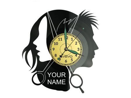 Salon Fryzjerski Twoja Nazwa ZEGAR ŚCIENNY DEKORACYJNY NOWOCZESNY PŁYTA WINYLOWA WINYL NA PREZENT EVEVO.PL