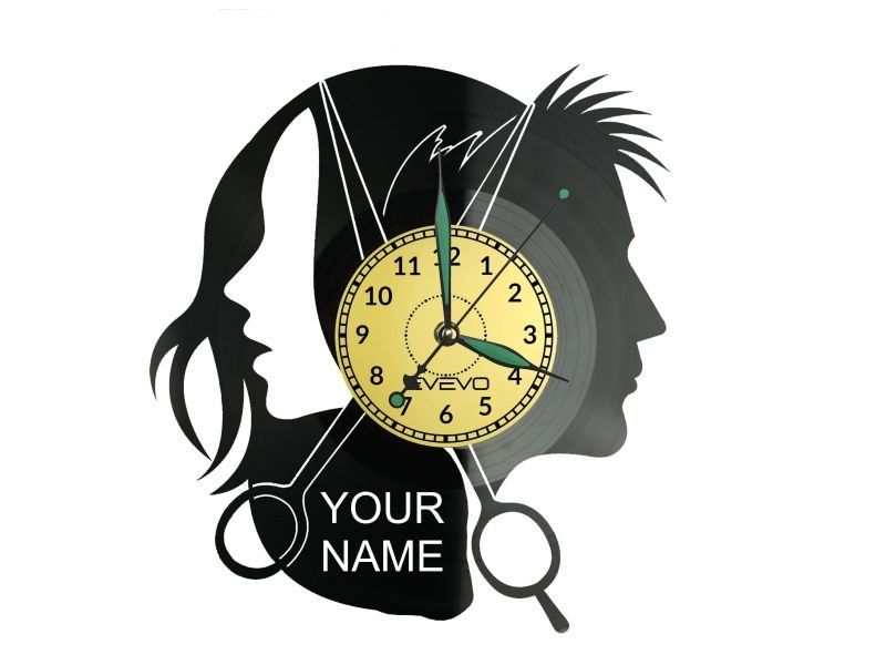 Salon Fryzjerski Twoja Nazwa ZEGAR ŚCIENNY DEKORACYJNY NOWOCZESNY PŁYTA WINYLOWA WINYL NA PREZENT EVEVO.PL