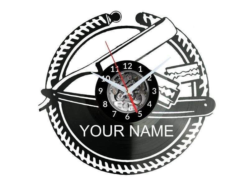 Barber Shop Twoje Nazwa ZEGAR ŚCIENNY DEKORACYJNY NOWOCZESNY PŁYTA WINYLOWA WINYL NA PREZENT EVEVO EVEVO.PL W0216