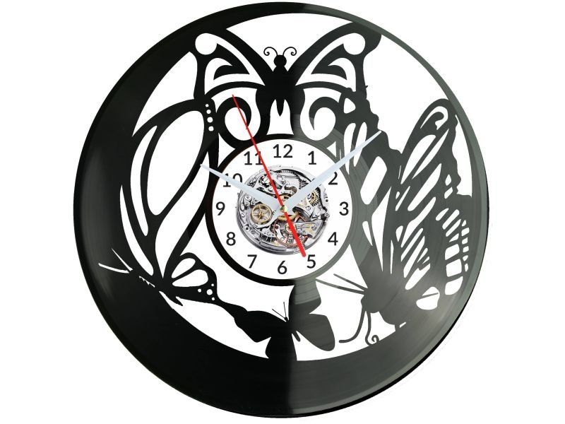 MOTYL MOTYLKI ZEGAR ŚCIENNY DEKORACYJNY NOWOCZESNY PŁYTA WINYLOWA WINYL NA PREZENT EVEVO EVEVO.PL W0245