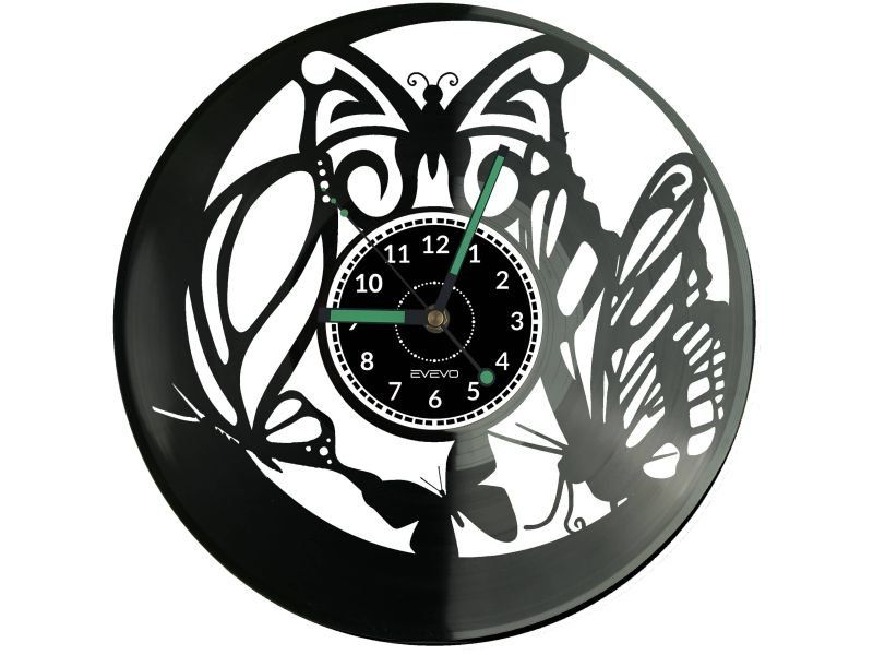 MOTYL MOTYLKI ZEGAR ŚCIENNY DEKORACYJNY NOWOCZESNY PŁYTA WINYLOWA WINYL NA PREZENT EVEVO EVEVO.PL W0245