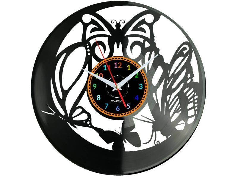 MOTYL MOTYLKI ZEGAR ŚCIENNY DEKORACYJNY NOWOCZESNY PŁYTA WINYLOWA WINYL NA PREZENT EVEVO EVEVO.PL W0245