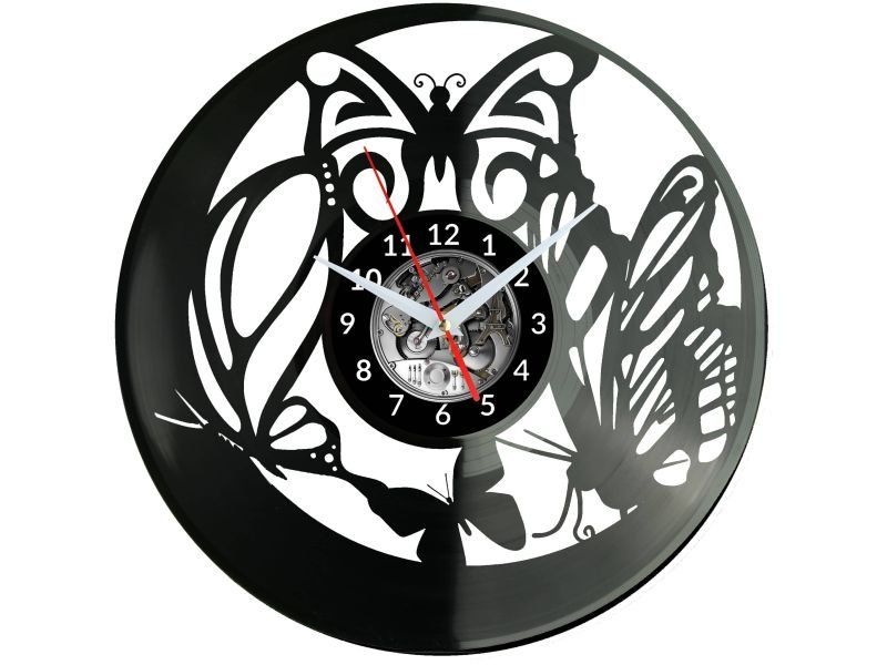 MOTYL MOTYLKI ZEGAR ŚCIENNY DEKORACYJNY NOWOCZESNY PŁYTA WINYLOWA WINYL NA PREZENT EVEVO EVEVO.PL W0245