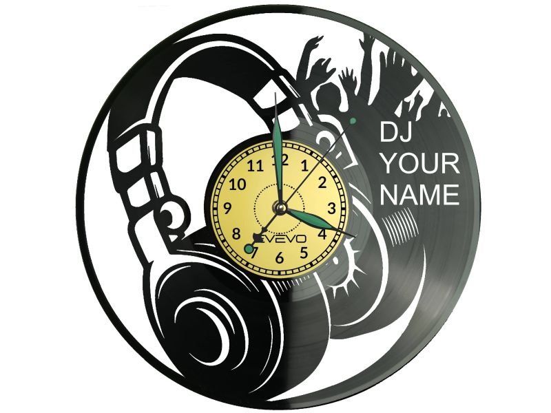 DJ NAME TWOJE IMIĘ ZEGAR ŚCIENNY  DEKORACYJNY NOWOCZESNY PŁYTA WINYLOWA WINYL NA PREZENT EVEVO EVEVO.PL W0252