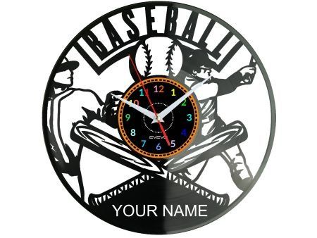 Baseball Twoje Imię ZEGAR ŚCIENNY DEKORACYJNY NOWOCZESNY PŁYTA WINYLOWA WINYL NA PREZENT EVEVO EVEVO.PL W0259