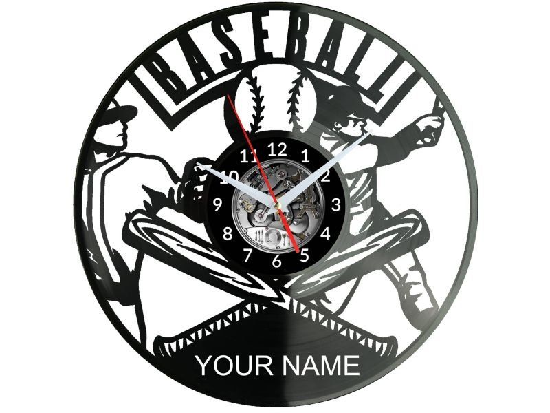 Baseball Twoje Imię ZEGAR ŚCIENNY DEKORACYJNY NOWOCZESNY PŁYTA WINYLOWA WINYL NA PREZENT EVEVO EVEVO.PL W0259