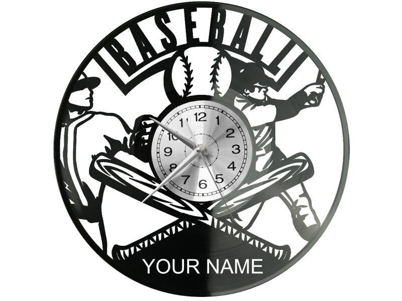 Baseball Twoje Imię ZEGAR ŚCIENNY DEKORACYJNY NOWOCZESNY PŁYTA WINYLOWA WINYL NA PREZENT EVEVO EVEVO.PL W0259