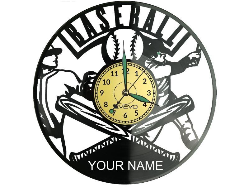 Baseball Twoje Imię ZEGAR ŚCIENNY DEKORACYJNY NOWOCZESNY PŁYTA WINYLOWA WINYL NA PREZENT EVEVO EVEVO.PL W0259