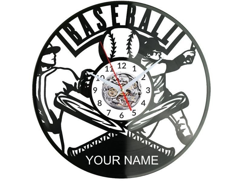 Baseball Twoje Imię ZEGAR ŚCIENNY DEKORACYJNY NOWOCZESNY PŁYTA WINYLOWA WINYL NA PREZENT EVEVO EVEVO.PL W0259