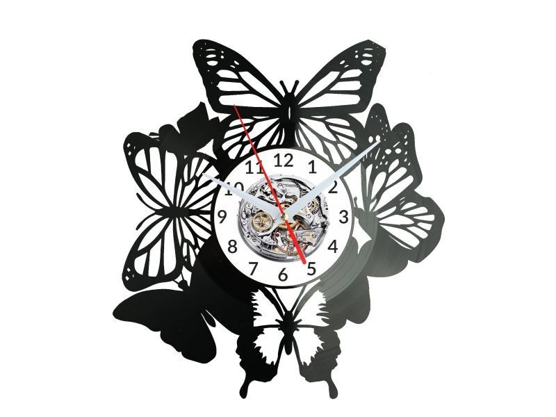 MOTYLE MOTYLKI ZEGAR ŚCIENNY DEKORACYJNY NOWOCZESNY PŁYTA WINYLOWA WINYL NA PREZENT EVEVO EVEVO.PL W0261