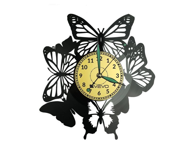 MOTYLE MOTYLKI ZEGAR ŚCIENNY DEKORACYJNY NOWOCZESNY PŁYTA WINYLOWA WINYL NA PREZENT EVEVO EVEVO.PL W0261