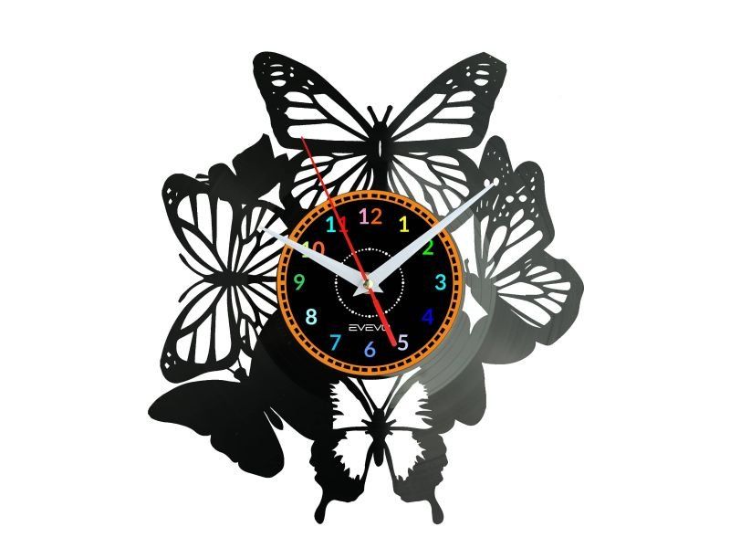 MOTYLE MOTYLKI ZEGAR ŚCIENNY DEKORACYJNY NOWOCZESNY PŁYTA WINYLOWA WINYL NA PREZENT EVEVO EVEVO.PL W0261