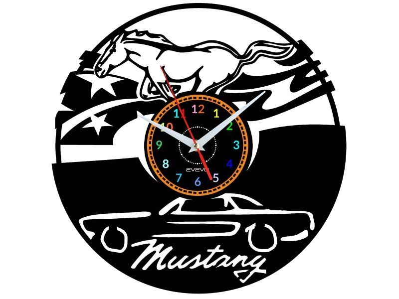 MUSTANG STARY SAMOCHÓD ZEGAR ŚCIENNY DEKORACYJNY NOWOCZESNY PŁYTA WINYLOWA WINYL NA PREZENT EVEVO EVEVO.PL W0288
