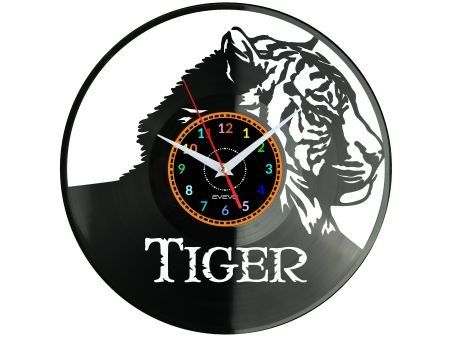 TYGRYS ZEGAR ŚCIENNY DEKORACYJNY NOWOCZESNY PŁYTA WINYLOWA WINYL NA PREZENT EVEVO EVEVO.PL W0346