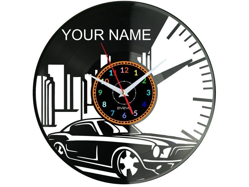 STARY SAMOCHÓD TWOJE IMIĘ ZEGAR ŚCIENNY DEKORACYJNY NOWOCZESNY PŁYTA WINYLOWA WINYL NA PREZENT EVEVO EVEVO.PL W0349