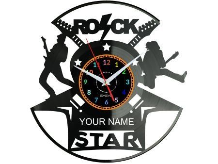 Rock Star Twoje Imię ZEGAR ŚCIENNY DEKORACYJNY NOWOCZESNY PŁYTA WINYLOWA WINYL NA PREZENT EVEVO EVEVO.PL W0354